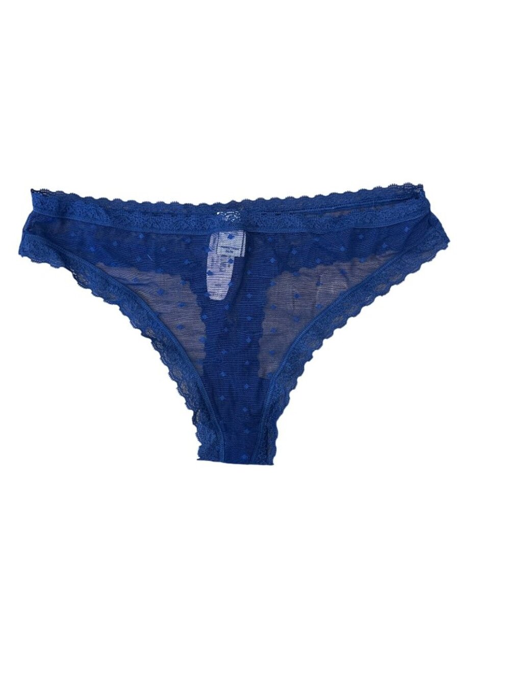 Victorias Secret Blue Polka Dot Lace Thong Tanga Panty NWT Medium NEW Semi Sheer